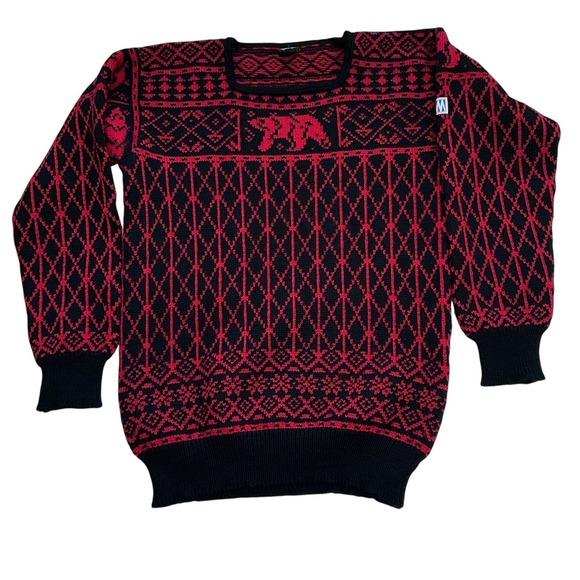 Vintage Dale of Norway Wool Sweater Bear Fair Isle Knit Ski Medium Cottagecore